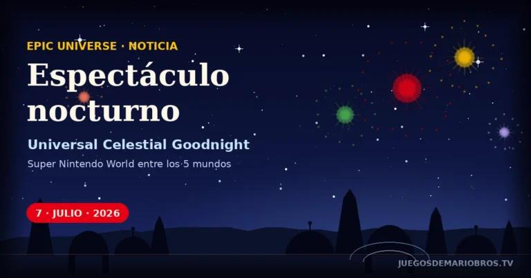 Espectáculo nocturno Epic Universe: Super Nintendo World brillará en Universal Celestial Goodnight
